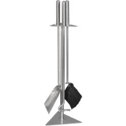Kaminbesteck Edelstahl Vernickelt Mit Ständer 3-teilig